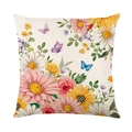 Square floral cushion cover with watercolor daisies and butterflies on beige fabric - Full Floral Butterfly Style (JYM725-4) / 45x45CM (No Core)