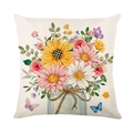 Floral watercolor cushion cover featuring sunflowers and butterflies on linen fabric - Floral Bottle Style (JYM725-1) / 45x45CM (No Core)