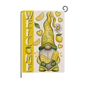 Vertical garden flag with summer lemon gnome and welcome greeting on linen texture - Lemon Gnome Welcome Style (HYQ095-5)