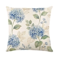 Housse de coussin en lin avec hortensias bleus sur fond crème pour décor de canapé - Motif Hortensia Bleu (JYM730-1)