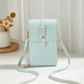 Bolso bandolera vertical verde menta para móvil con hebilla dorada y cremalleras - Blanco