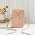 Bolso vertical rosa para móvil de cuero PU con hebilla dorada y diseño de doble cremallera - Rosa