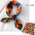 50cm square silk scarf with geometric pattern in orange and blue, SKU FX-176 style - Fx-176 / 50*50CM