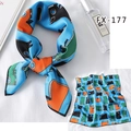 Sky blue silk scarf with abstract patterns used as a neckerchief or hair tie - Fx-177 / 50*50CM