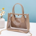 Transparente PVC-Tasche mit beigefarbener Innentasche und goldener Kette - Aprikose