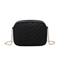 Classic black chevron quilted camera bag with elegant gold chain strap and rectangular shape - Black