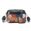 Bolso bandolera retro de patchwork con correa geométrica y mini estuche redondo - Negro