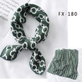 Dark green silk satin square scarf featuring white chain pattern and elegant knot style - Fx-180 / 50*50CM