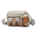 Bolso bandolera gris claro con patchwork de animal print y correa de diseño geométrico - Blanco