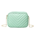 Mint green camera crossbody bag featuring V-shaped quilting and a gold chain strap - Lake Green