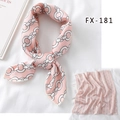 Pink fashion silk scarf with white chain link patterns and elegant black border trim - Fx-181 / 50*50CM