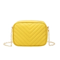 Bright yellow camera bag with V-quilted pattern and elegant gold chain strap - Yellow