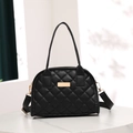 Classic black quilted satchel bag with gold hardware and wide shoulder strap - Black