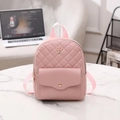 Mini quilted leather backpack in dusty pink with golden rose emblem and front pocket - Pink