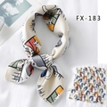 Silky cream square scarf featuring cartoon cat illustrations and vibrant art patterns - Fx-183 / 50*50CM