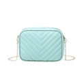 Mint green quilted camera bag with V-shaped stitching and golden metal chain strap - Sky Green
