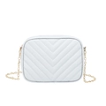 Classic white crossbody camera bag with V-quilted faux leather and gold chain strap - White