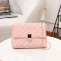 Elegant pink quilted one shoulder flap bag with gold chain strap and metal lock - Pink