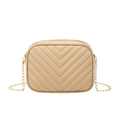 Milk tea beige crossbody camera bag with V-quilted faux leather and gold chain strap - Apricot