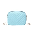 Glacier blue chevron quilted camera bag with light gold chain strap and crossbody style - Sky Blue