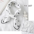 Elegant white satin square scarf with black heart print tied on a decorative bust - Fx-187 / 50*50CM