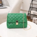 Elegant green quilted shoulder bag with gold chain strap and square metal lock - Green