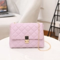 Elegant lilac quilted shoulder bag with gold chain strap and square metal lock - Purple