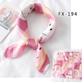 Pink and yellow checkered silk scarf with black smiley faces tied in a stylish knot - Fx-194 / 50*50CM
