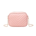 Pink quilted crossbody bag with V-shaped stitching and gold chain strap for women - Pink