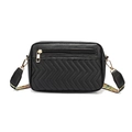 Black crossbody camera bag with V-shaped stitching and colorful jacquard shoulder strap - Black