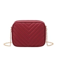 Red quilted camera bag with classic V-shaped pattern and golden chain strap for women - Rose Red