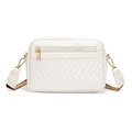 White chevron quilted crossbody camera bag with colorful woven strap and gold hardware - White
