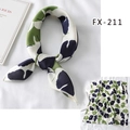 Silk satin small square scarf with green and blue leaf print for neck or hair - Fx-211 / 50*50CM