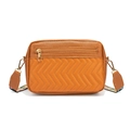 Brown quilted camera bag with wave embroidery and ethnic style woven shoulder strap - Brown