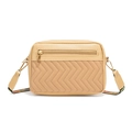 Beige crossbody camera bag with wave quilting and colorful patterned shoulder strap - Khaki