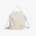 Mini sac à dos chic en cuir blanc avec motif floral jaune et détails dorés fins - Pois Blancs