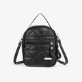 Classic black quilted PU leather mini backpack with golden metal logo and crossbody straps - Black Embroidery