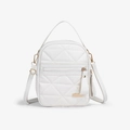 Elegant white quilted crossbody bag with gold zippers and adjustable shoulder straps - White Embroidered