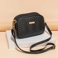 Black quilted crossbody bag with three zip compartments and gold-tone hardware detail - V-Shape Wave Gold Bar (Style E) / Black