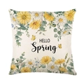 Linnen kussensloop met zonnebloemen en HELLO Spring tekst voor bankdecoratie in huis - Zonnebloem Letter Stijl (JYM727-1)