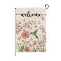Easter garden flag with hummingbird and floral welcome design in linen finish - Hummingbird Cherry Blossom Style (HYQ081-1)
