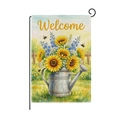 Drapeau de jardin Pâques avec texte Welcome, arrosoir rustique et des tournesols - Arrosoir et Tournesols (HYQ082-5)