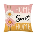 Striped cushion cover with daisy design and Home Sweet Home text on linen fabric - Home Sweet Home Letter Style (JYM725-3) / 45x45CM (No Core)