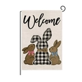 Bandera de jardín de Pascua con conejitos a cuadros y soporte de metal negro - Conejo a cuadros Welcome (HYQ087-4)