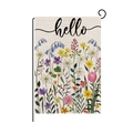 Bandiera da giardino pasquale a doppia faccia con motivo floreale e scritta hello - Stile Cespuglio di Fiori Hello (HYQ086-1)