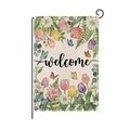 Drapeau de jardin Pâques avec tulipes printanières et papillons colorés sur tissu en lin - Jardin Floral et Papillons (HYQ082-9)