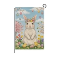 Bandiera da giardino pasquale con coniglio bianco, uova colorate e fiori su juta - Stile Corona con Coniglio Bianco (HYQ089-2)