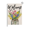 Bandiera da giardino pasquale con scritta Welcome e fiori primaverili su tessuto - Stile Bottiglia di Vetro Welcome (HYQ086-2)