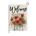 Doppelseitige Oster-Gartenflagge mit Aquarell-Blumen im Glas für Außendekoration - Willkommen Topfblumen (HYQ085-4)