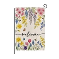 Bandiera da giardino pasquale bifacciale con scritta welcome e motivi floreali - Stile Farfalla Ape Welcome (HYQ086-3)